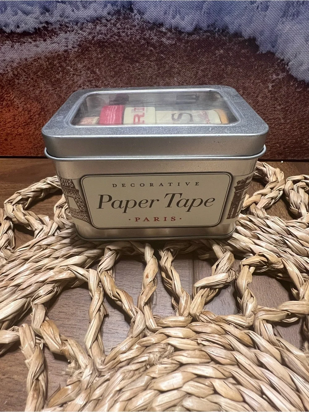 Paris Themed Decorative Tin with Red and Cream Labels